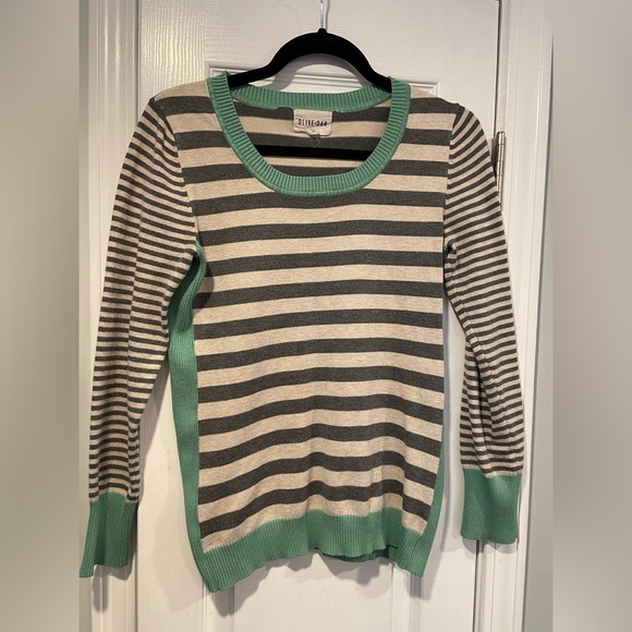 Olive & Oak Size S Striped Pullover Sweater Gray Cream Mint Ribbed Contrast - Picture 1 of 12